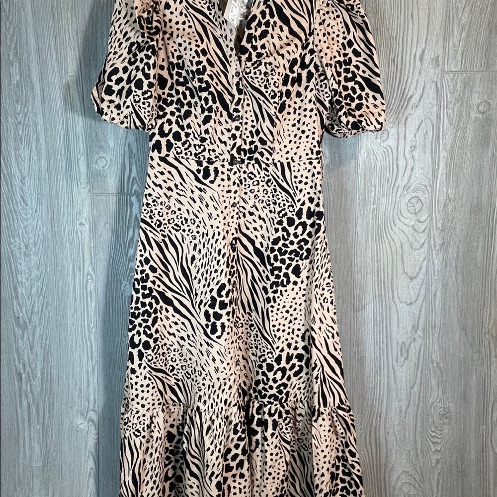 River Island Beige short sleeve animal print shirt midi dress Cream Size UK6 US2 - Picture 5 of 10